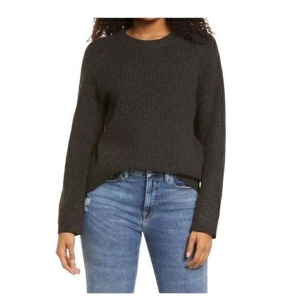 BP Nordstrom Black Crew Neck Plaited Stitch Sweater XXS